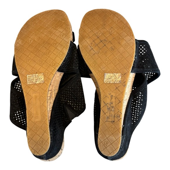 Donald J. Pliner Wedges Women 9.5 M Black Suede Crisscross Toe Ring Cork Sandals - Picture 10 of 11